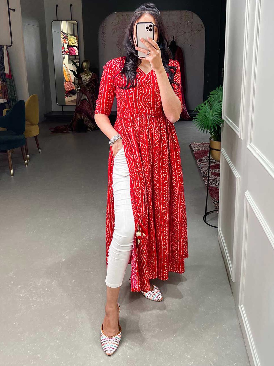 

KALINI Bandhani Printed Kurta, Red