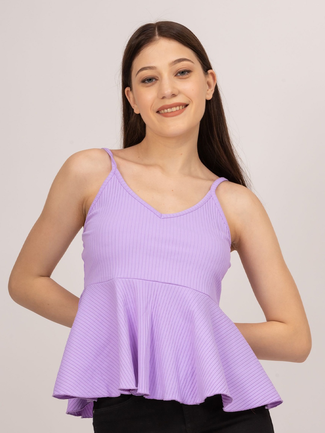 

PYR8 Women Shoulder Straps Striped Top, Lavender