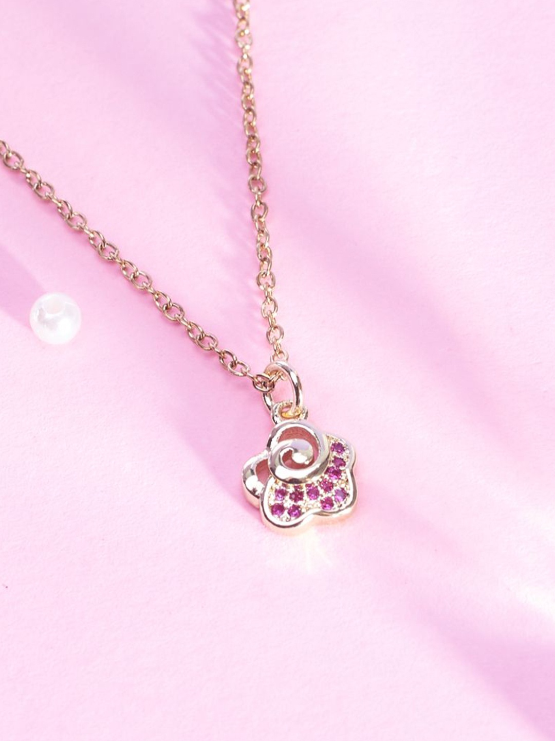 

SALTY Stone Studded Stainless Steel Rose Charm Pendant & Chain Jewellery Accessories, Gold