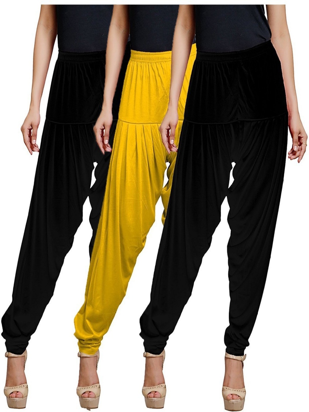 

AFRA GARMENTS Women Pack Of 3 Loose-Fit Patiala, Yellow