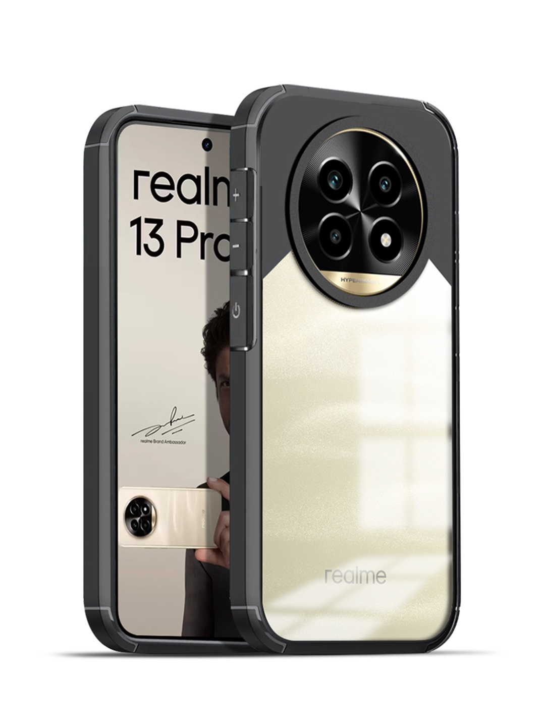 

Karwan Solid Realme 13 Pro 5G Shockproof Bumper Back Case, Black