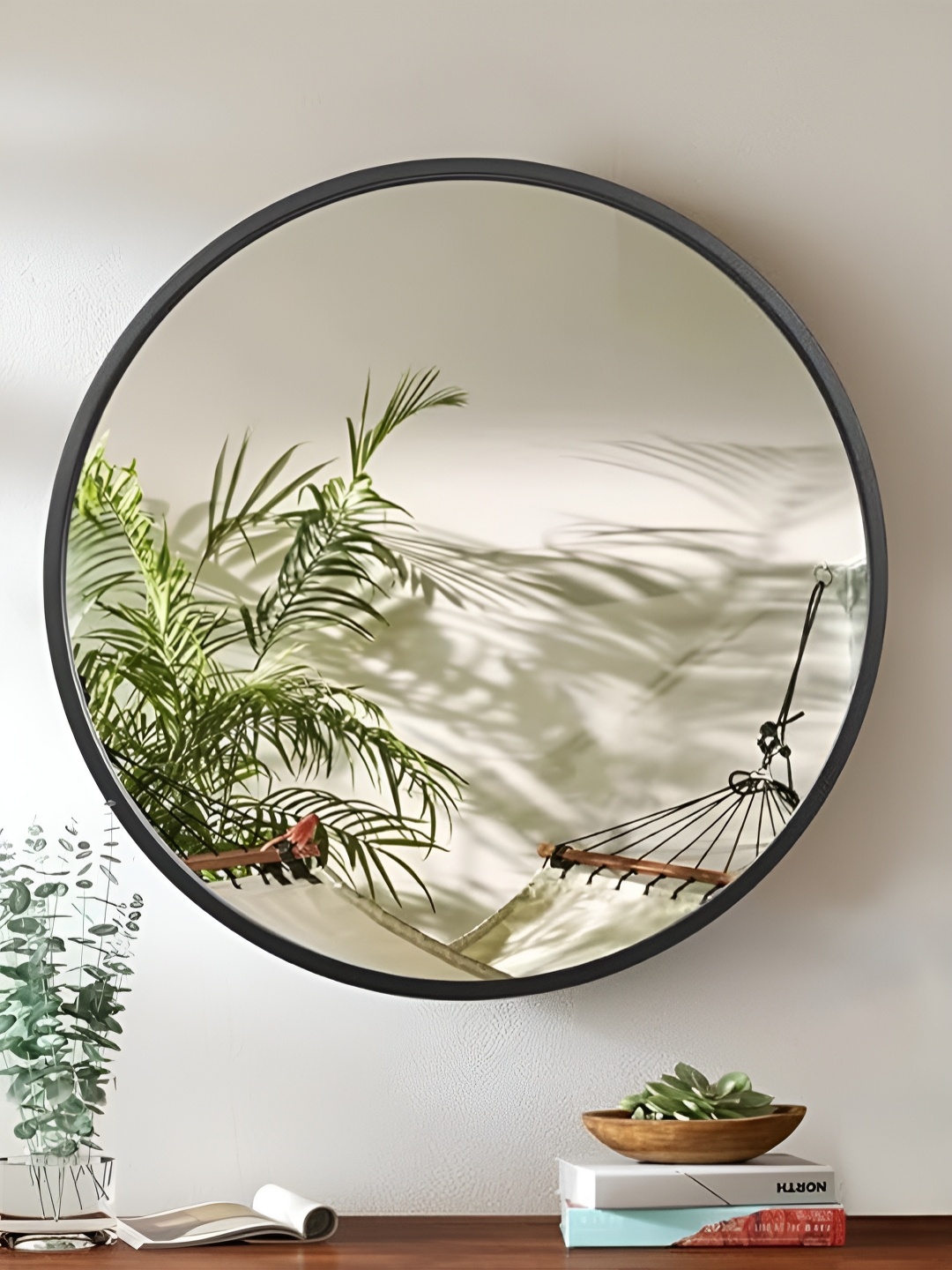 

Art Street Grey Round Metal Wall Mirror, Black