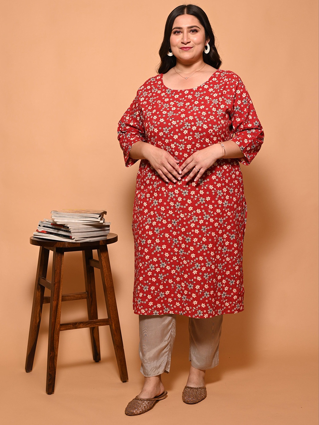 

GATIM Floral Printed Kurta, Red