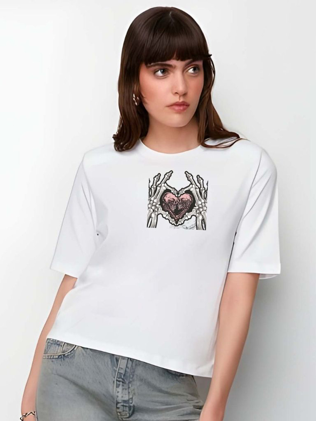 

SZN Women Graphic Printed Round Neck Cotton T-shirt, White