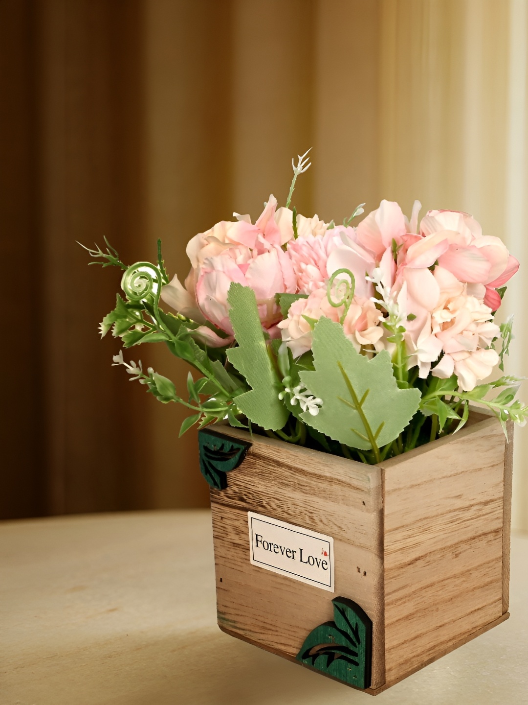 

Cortina Pink And Green Peony Artificial Flower With Wooden Pot