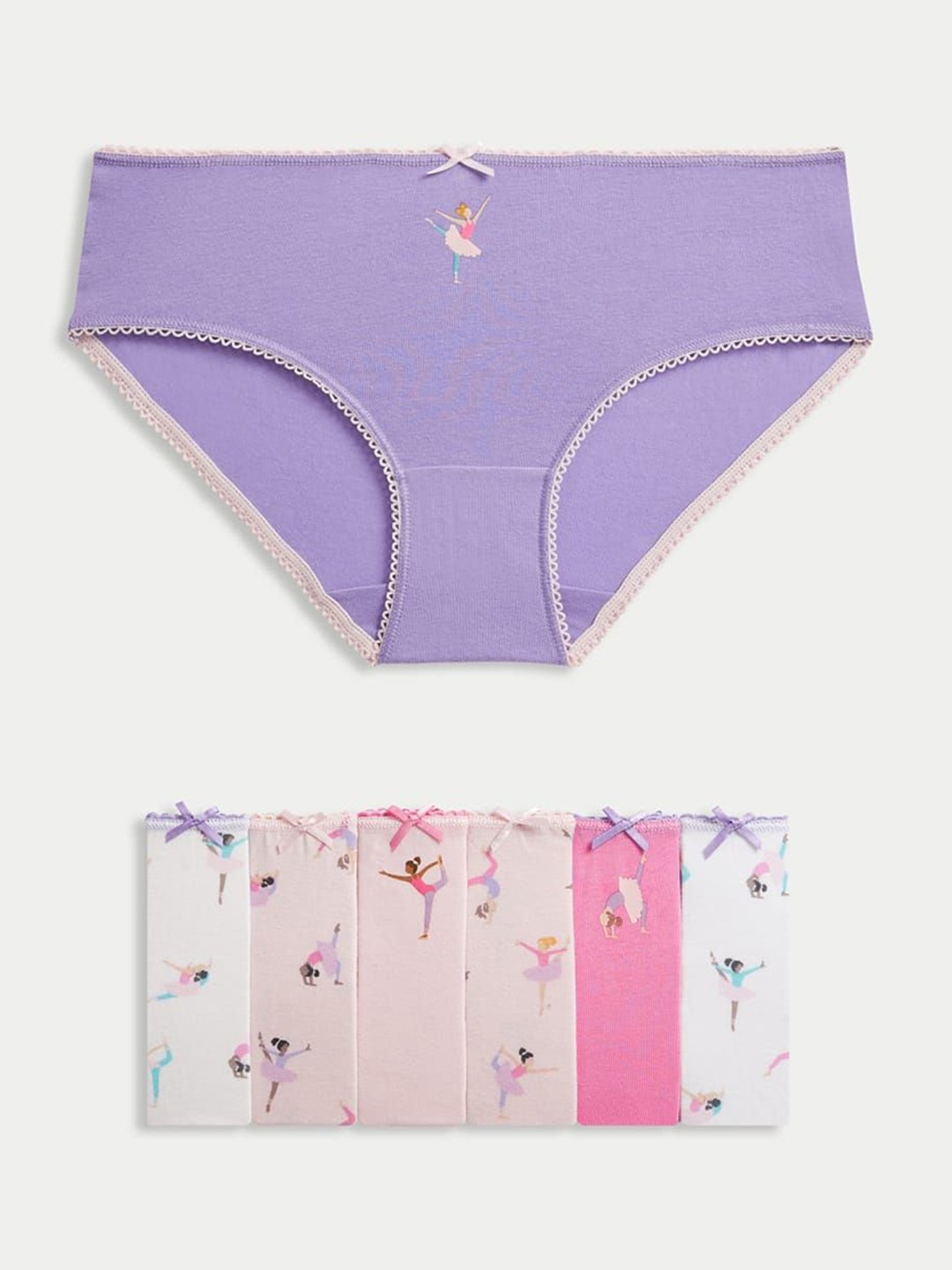 

Marks & Spencer Girls Pack Of 7 Ballerina Printed Boy Shorts T711979DMULTI, Purple
