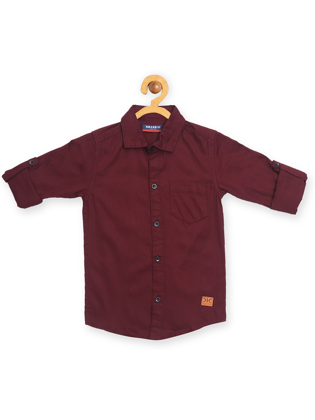 

Killer Boys Straight Slim Fit Spread Collar Solid Cotton Casual Shirt, Maroon