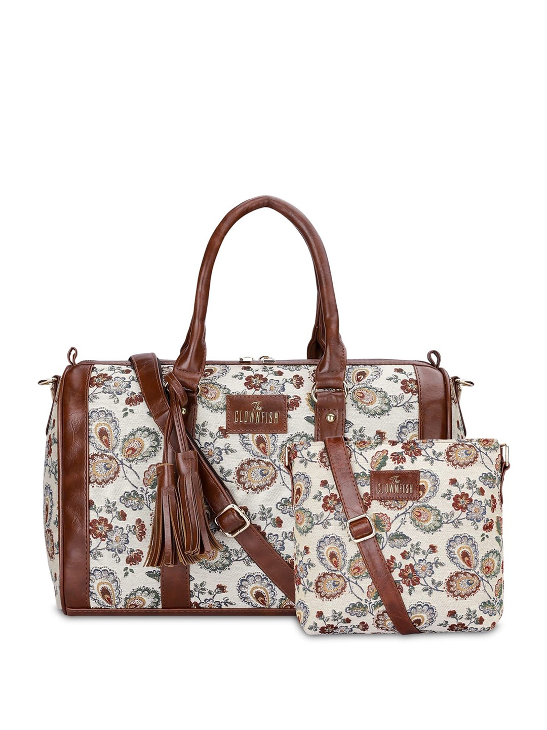 

THE CLOWNFISH Women Floral Printed Bowling Handheld Bag, Off white