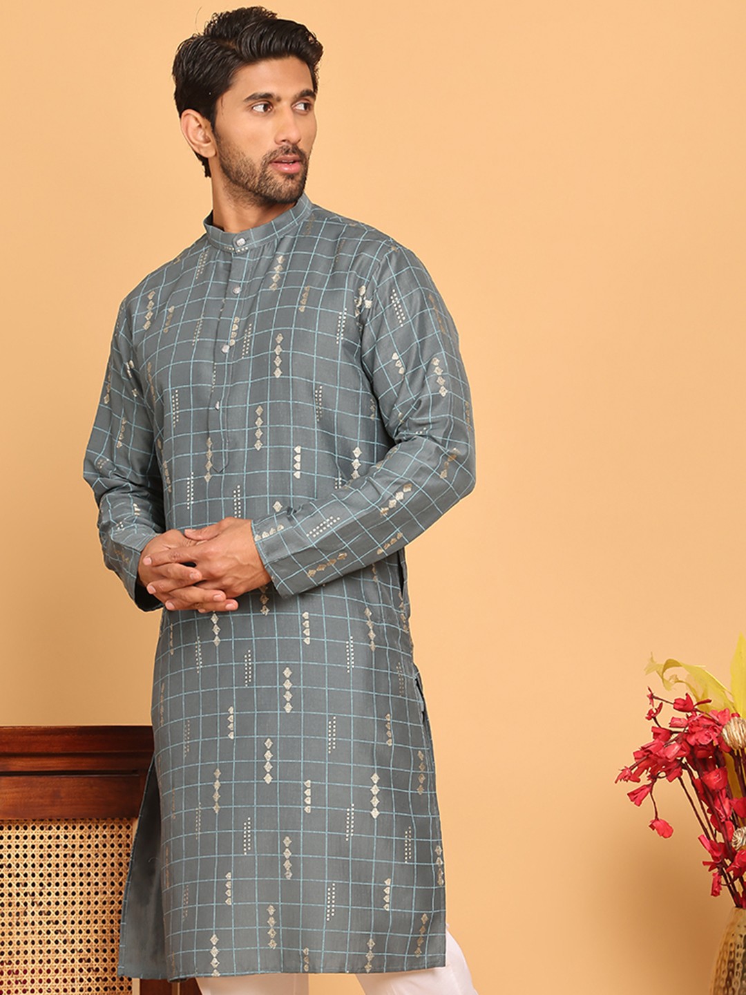 

Jompers Men Geometric Printed Kurta, Purple