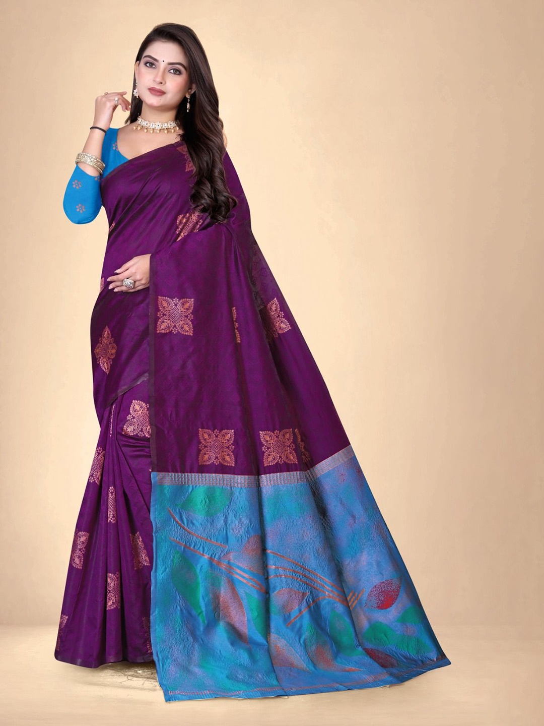 

Abhilasha Ethnic Motifs Woven Design Pure Silk Kanjeevaram Saree, Purple