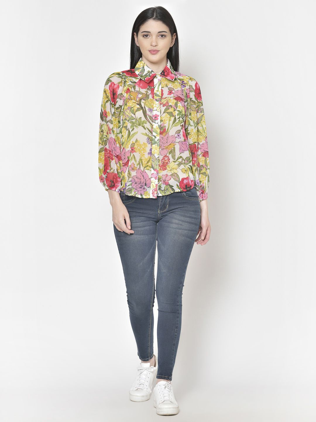

Moda Rapido Women Classic Fit Spread Collar Floral Printed Casual Shirt, Beige