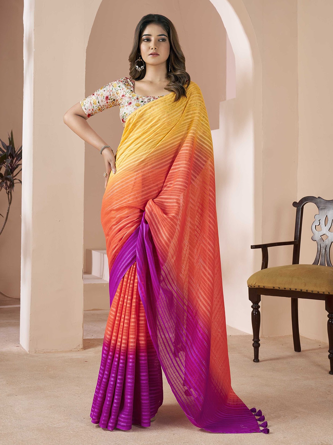 

DIVASTRI Ombre Saree, Yellow