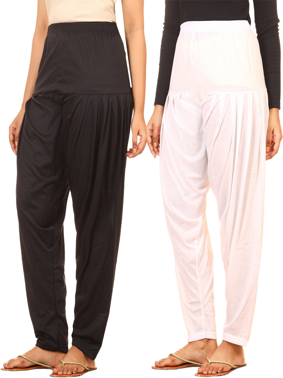 

AFRA GARMENTS Women Pack Of 2 Mid-Rise Loose-Fit Patiala, Black