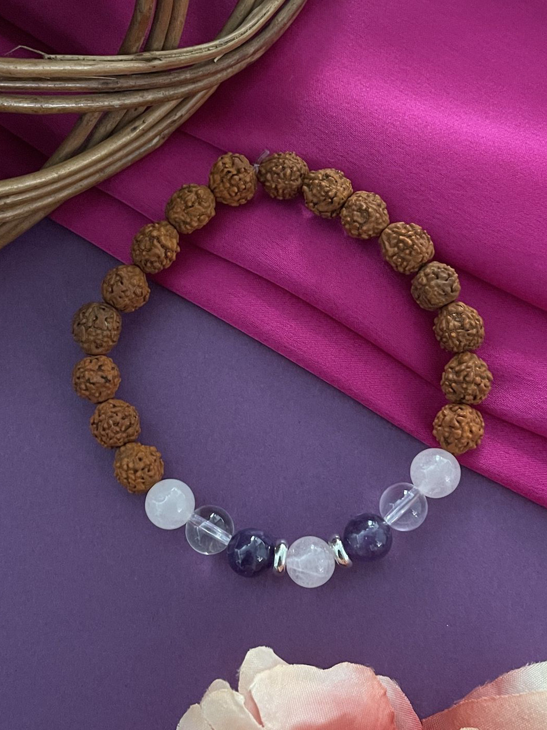 

Digital Dress Room Positivity & Peace Rudraksha Crystals Bracelet, Silver