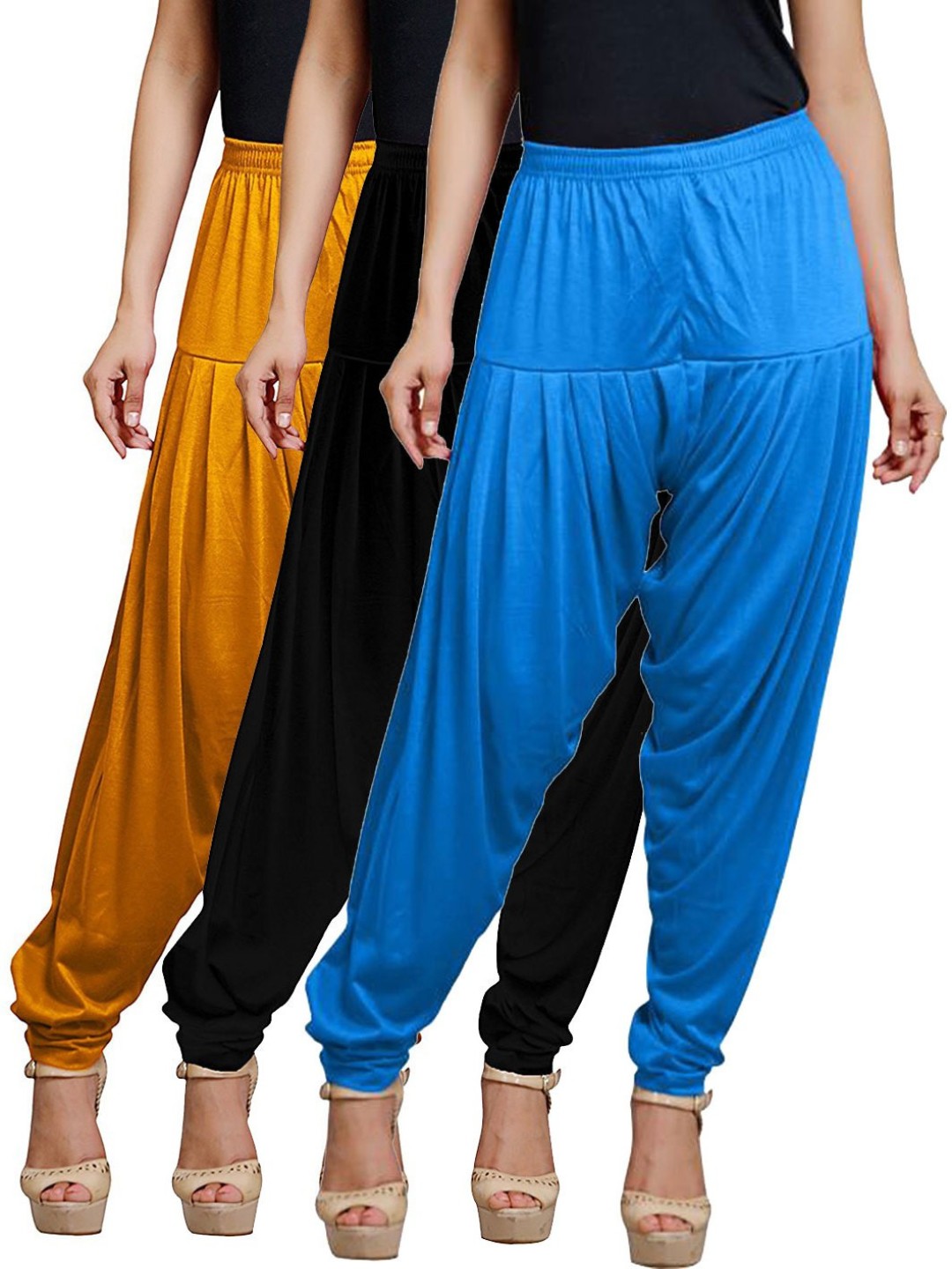 

AFRA GARMENTS Women Plus Size Pack Of 3 Mid-Rise Patiala, Gold