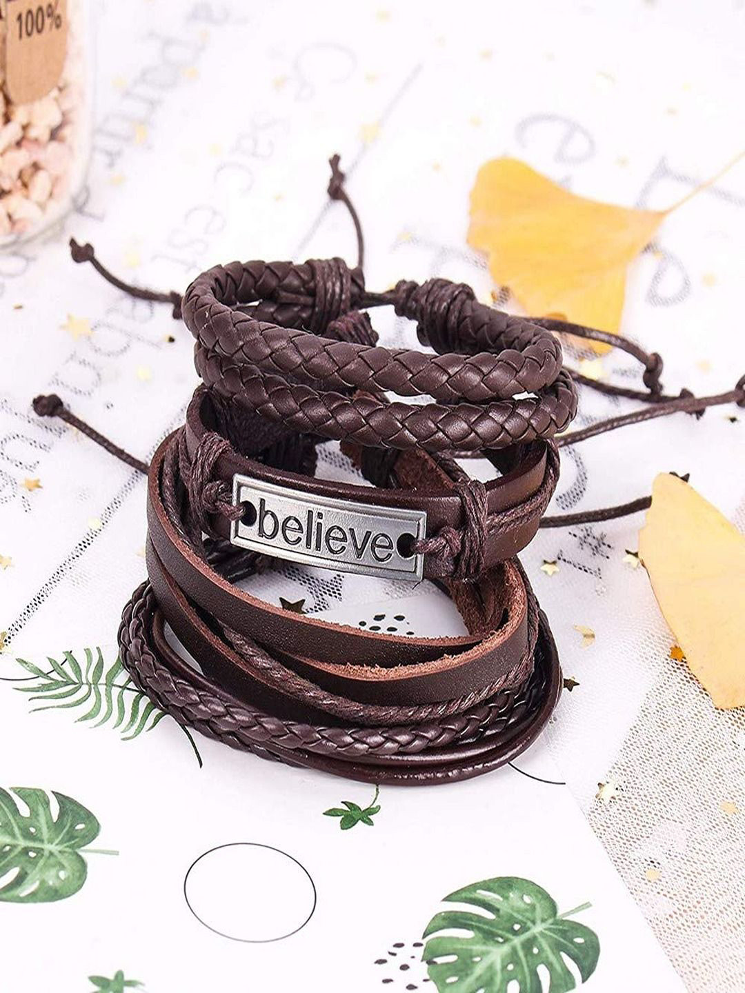 

The Roadster Lifestyle Co Set Of 4 Multiple Strands Leather Bracelet, Brown