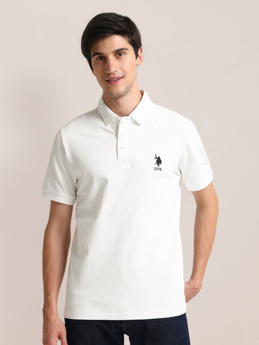 

U.S. Polo Assn. Men Solid Polo Collar Cotton T-shirt, White
