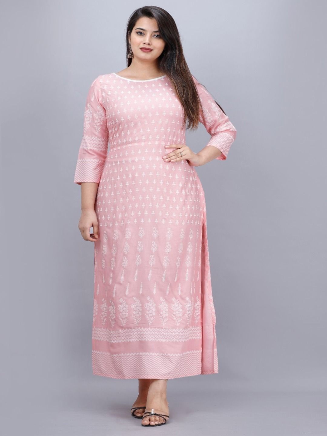 

Malia Women Printed Calf Length A-Line Kurta, Pink