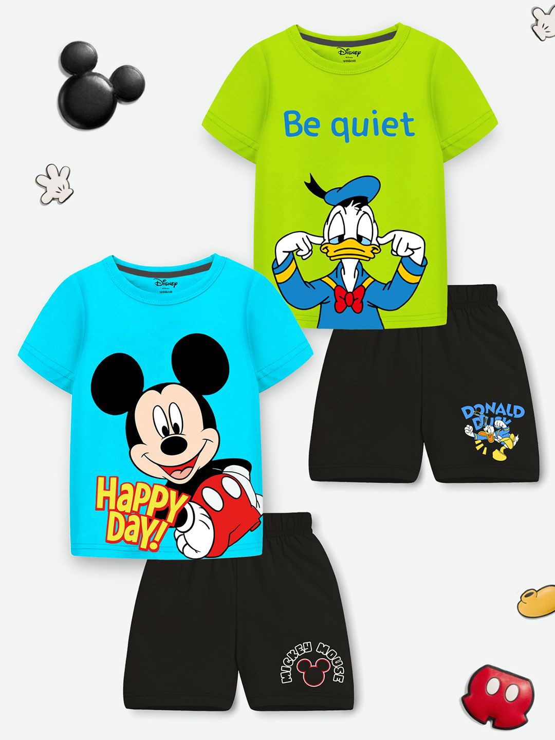 

Disney By Miss and Chief Kids Pack Of 2 Round Neck Printed T-shirt With Shorts, Green