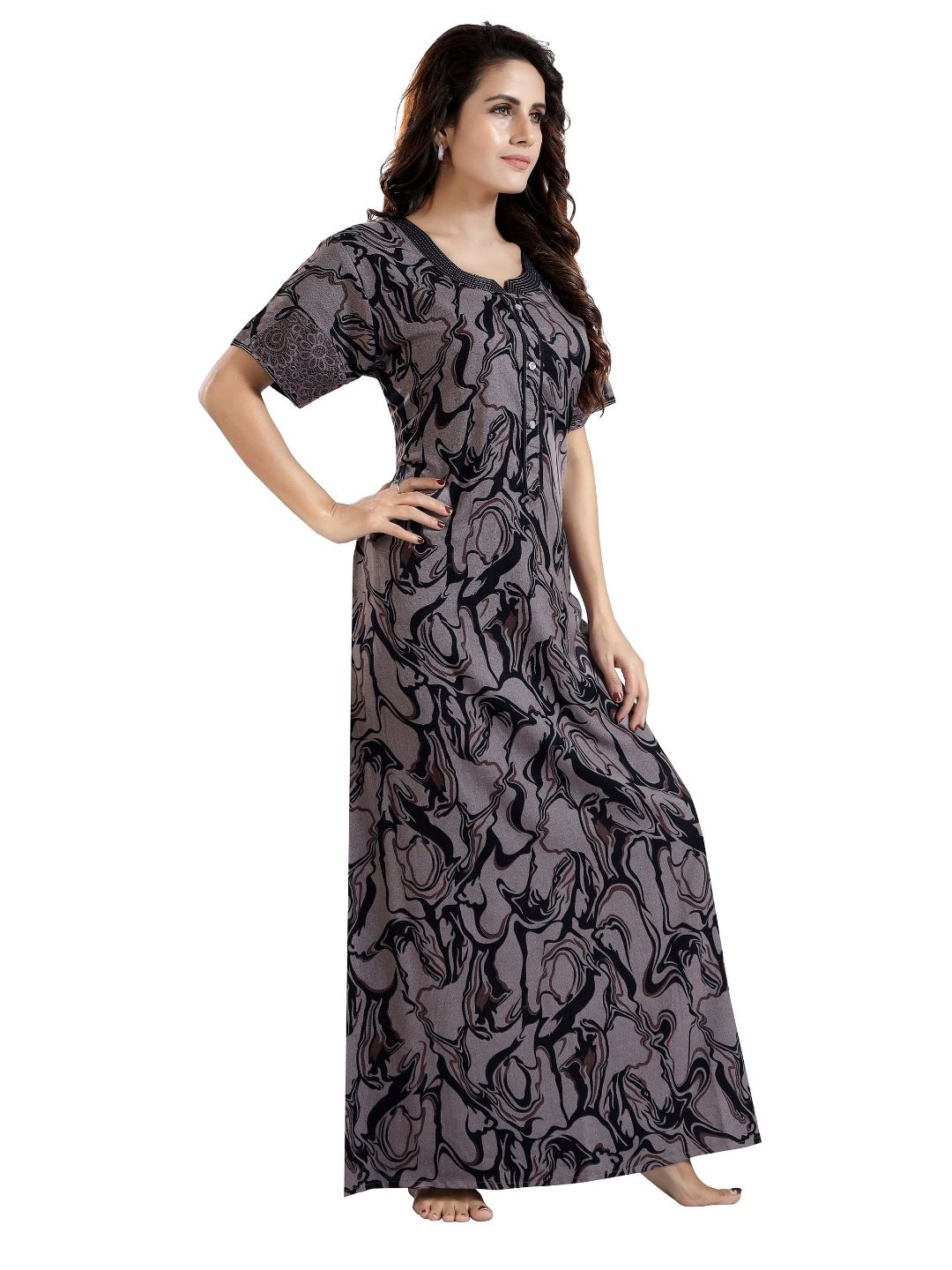 

NIGHTSHADES Printed Pure Cotton Maxi Nightdress, Brown