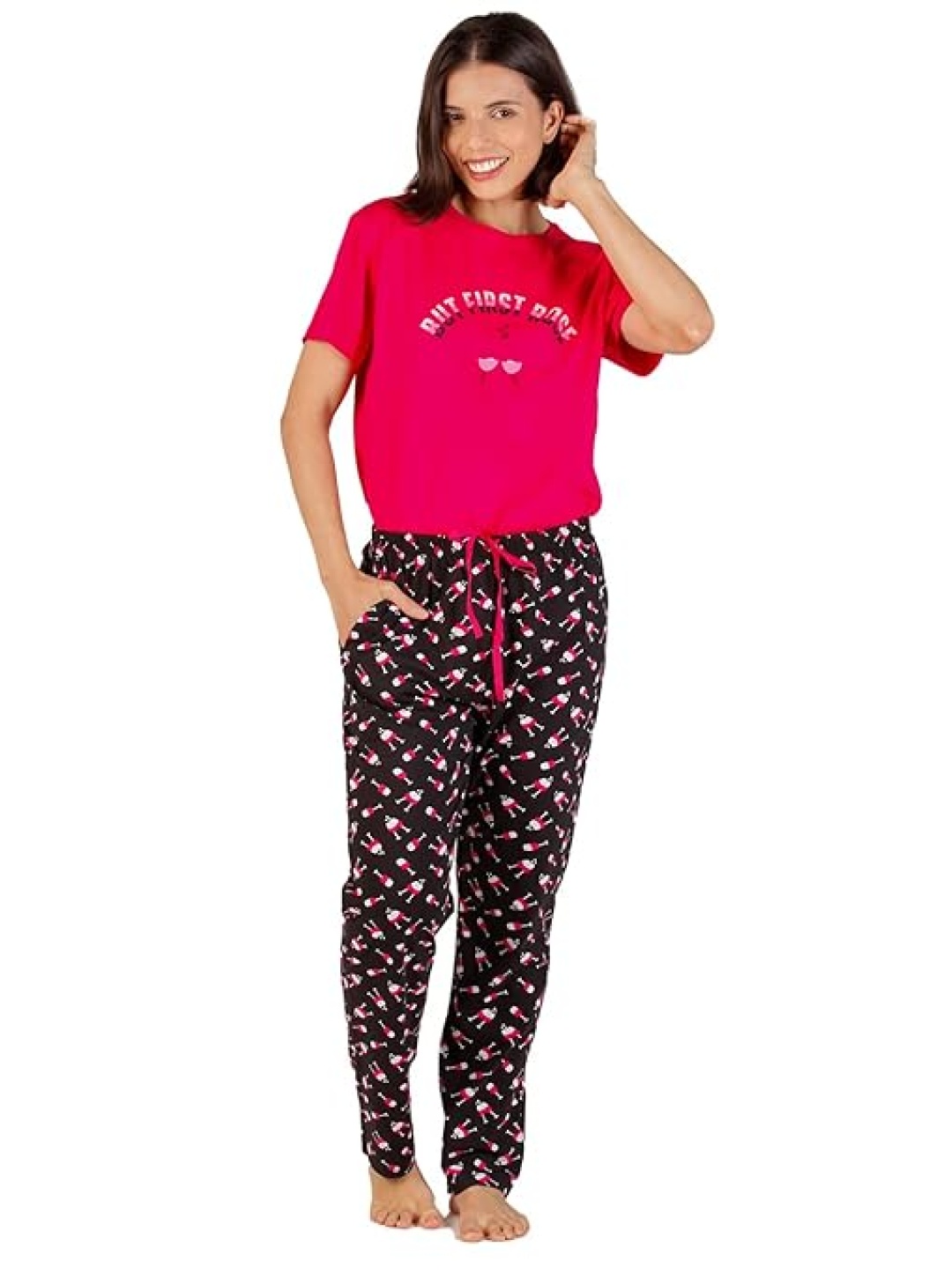 

evolove Women Printed Night suit, Black
