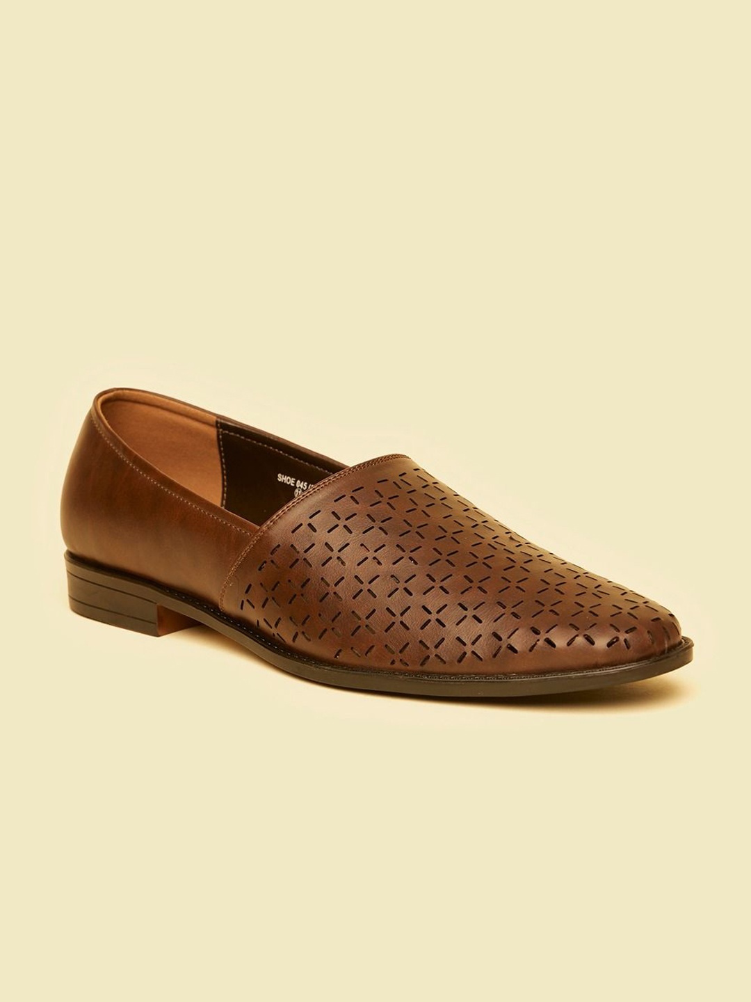 

Manyavar Men Self Design Loafer Style Mojaris, Brown