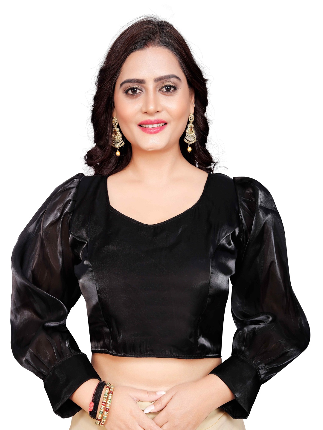 

HERE&NOW Women V-Neck Plated Saree Blouse, Black