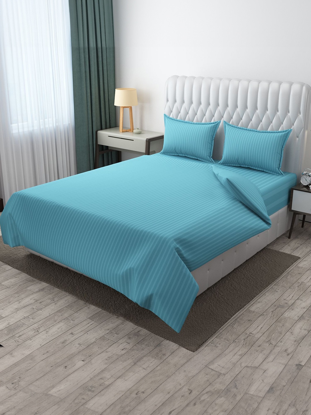 

CLIO'S HERITAGE STORE Turquoise Blue Cotton 210 TC Queen Bedsheet Set 2.28 m x 2.54 m