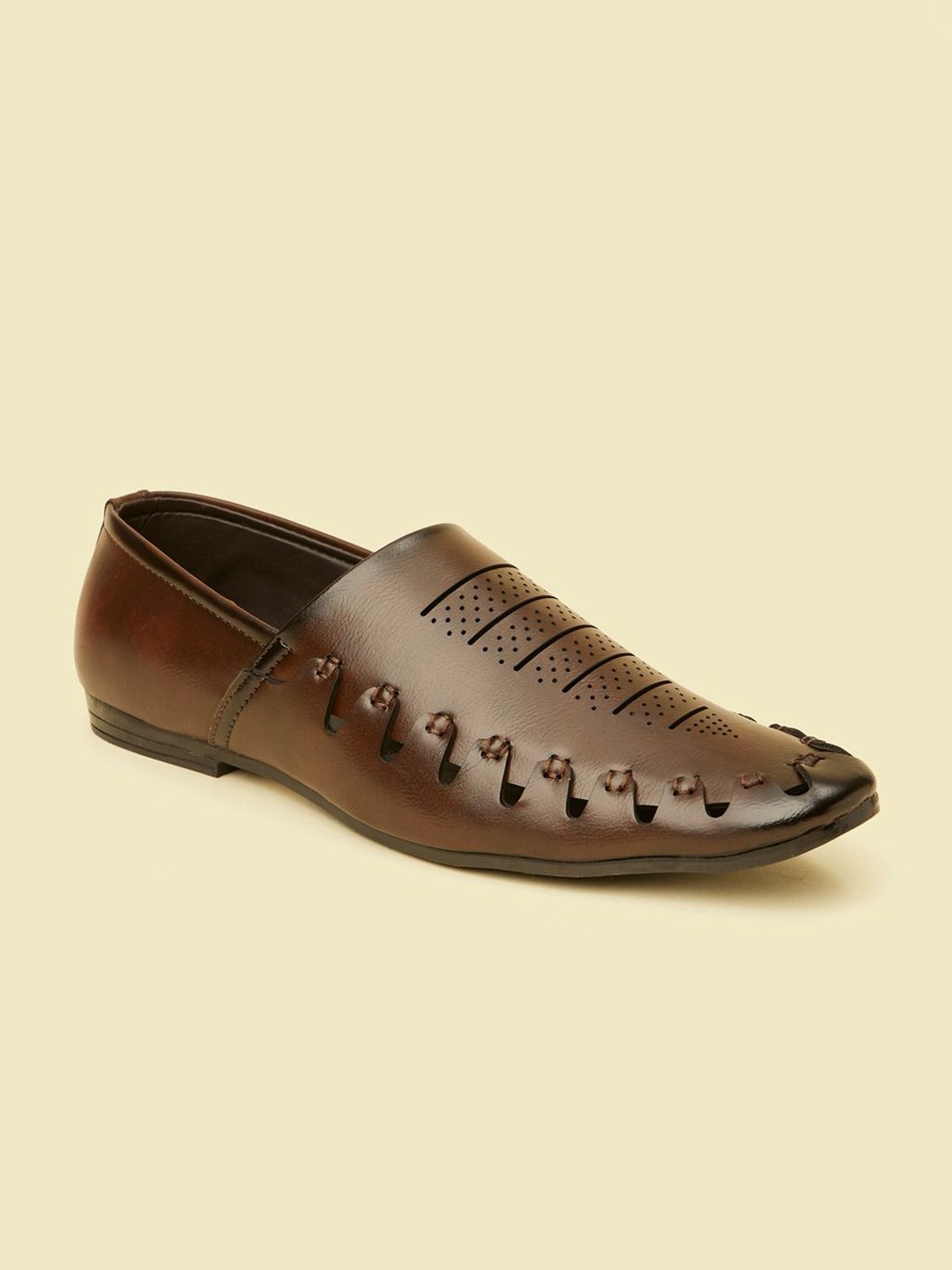 

Manyavar Men Self Design Loafer Style Mojaris, Brown