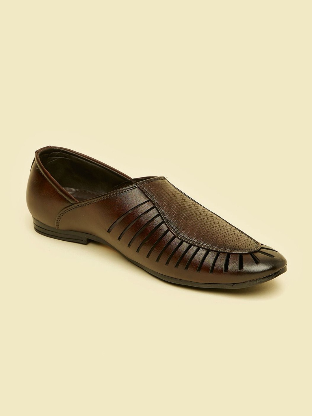 

Manyavar Men Self Design Loafer Style Mojaris, Brown