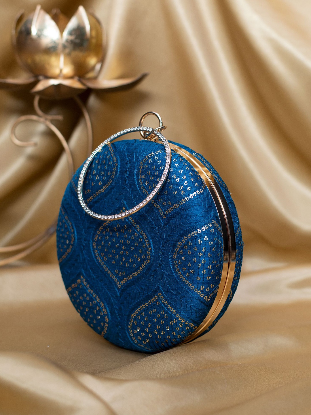 

ARTKLIM Sequins & Threadwork Embroidered Box Clutch, Blue
