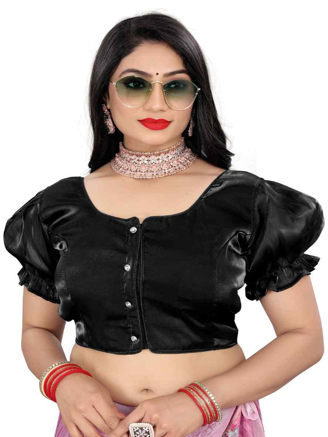 

HERE&NOW Women Round Neck Saree Blouse, Black