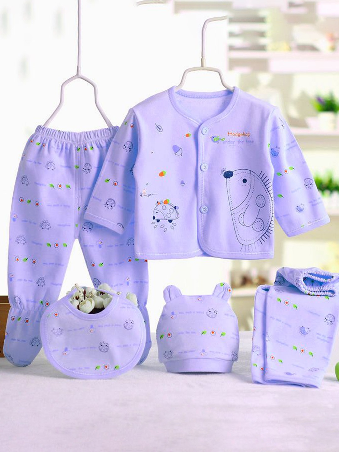 

Fancy Walas Kids 5-Piece Pure Cotton Baby Apparel Gift Set, Purple