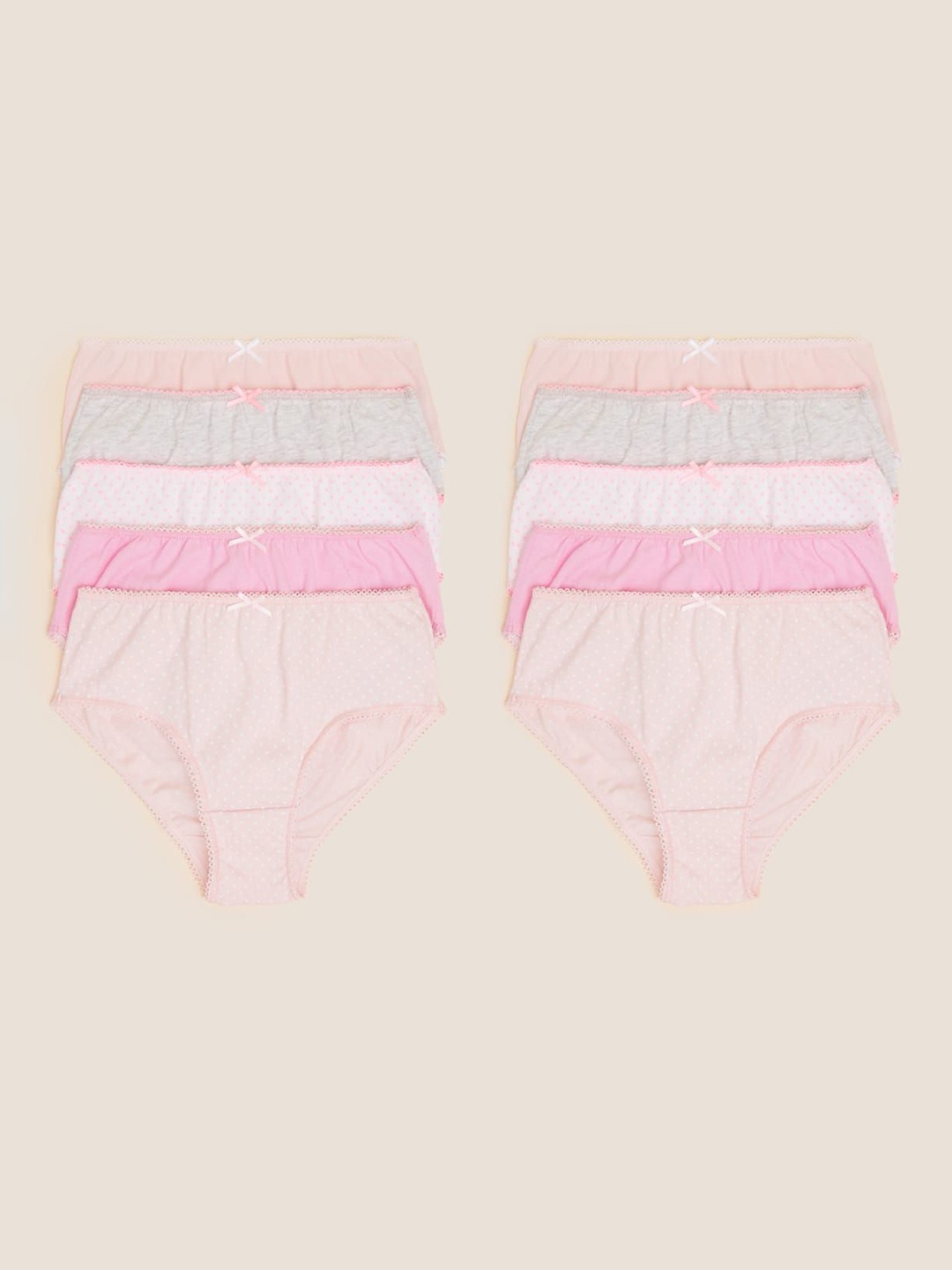 

Marks & Spencer Kids Girls 10pk Pure Cotton Spotty & Plain Knickers, Pink