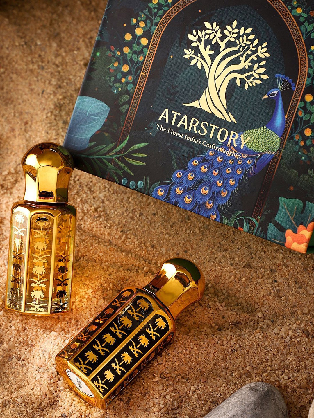 

ATARSTORY Set Of 2 Kesar Chandan & Rosa Luxure Alcohol Free Attar 12 ml, Gold