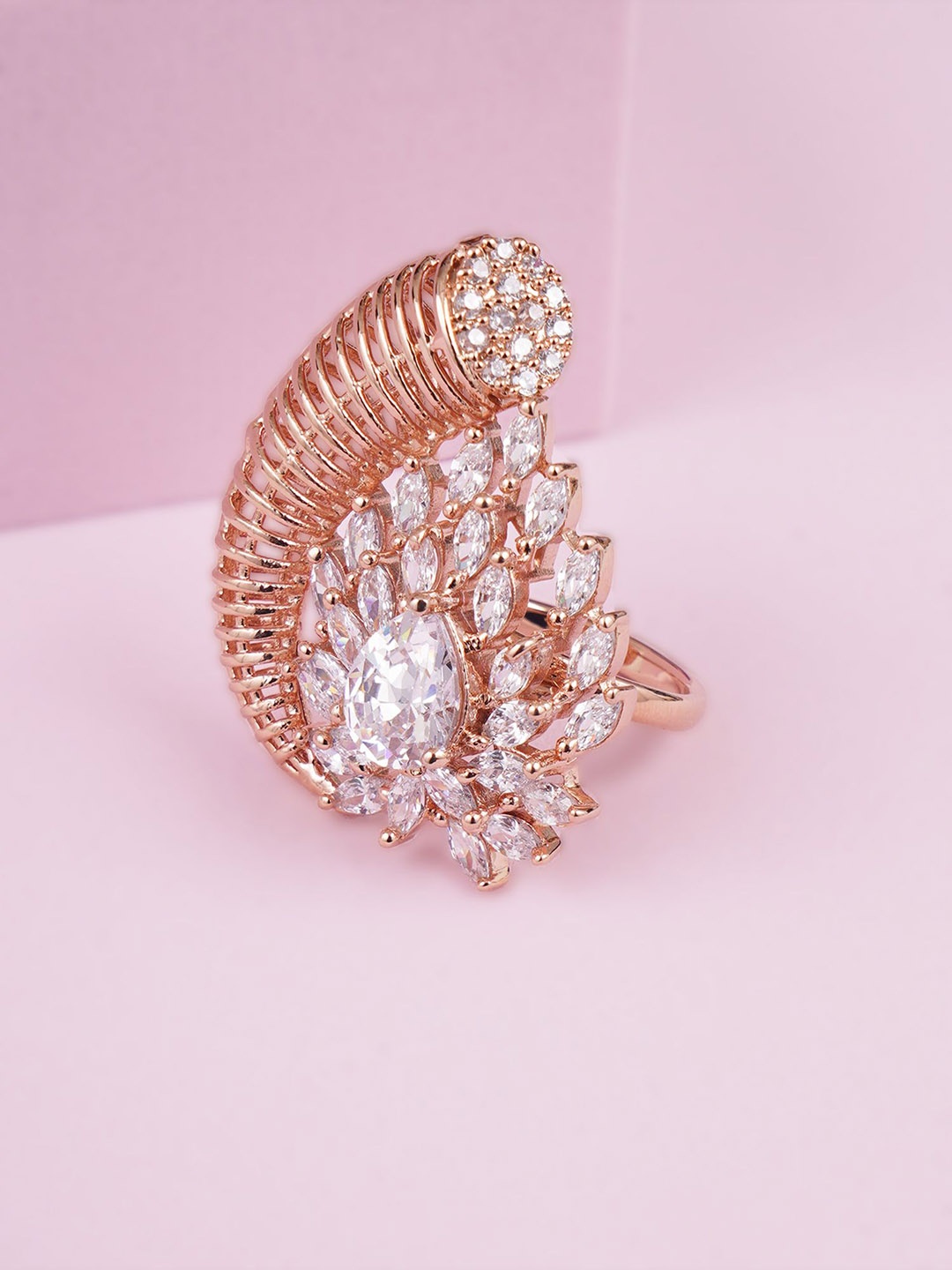 

Adwitiya Collection Rose Gold-Plated AD Studded Antique Adjustable Finger Ring