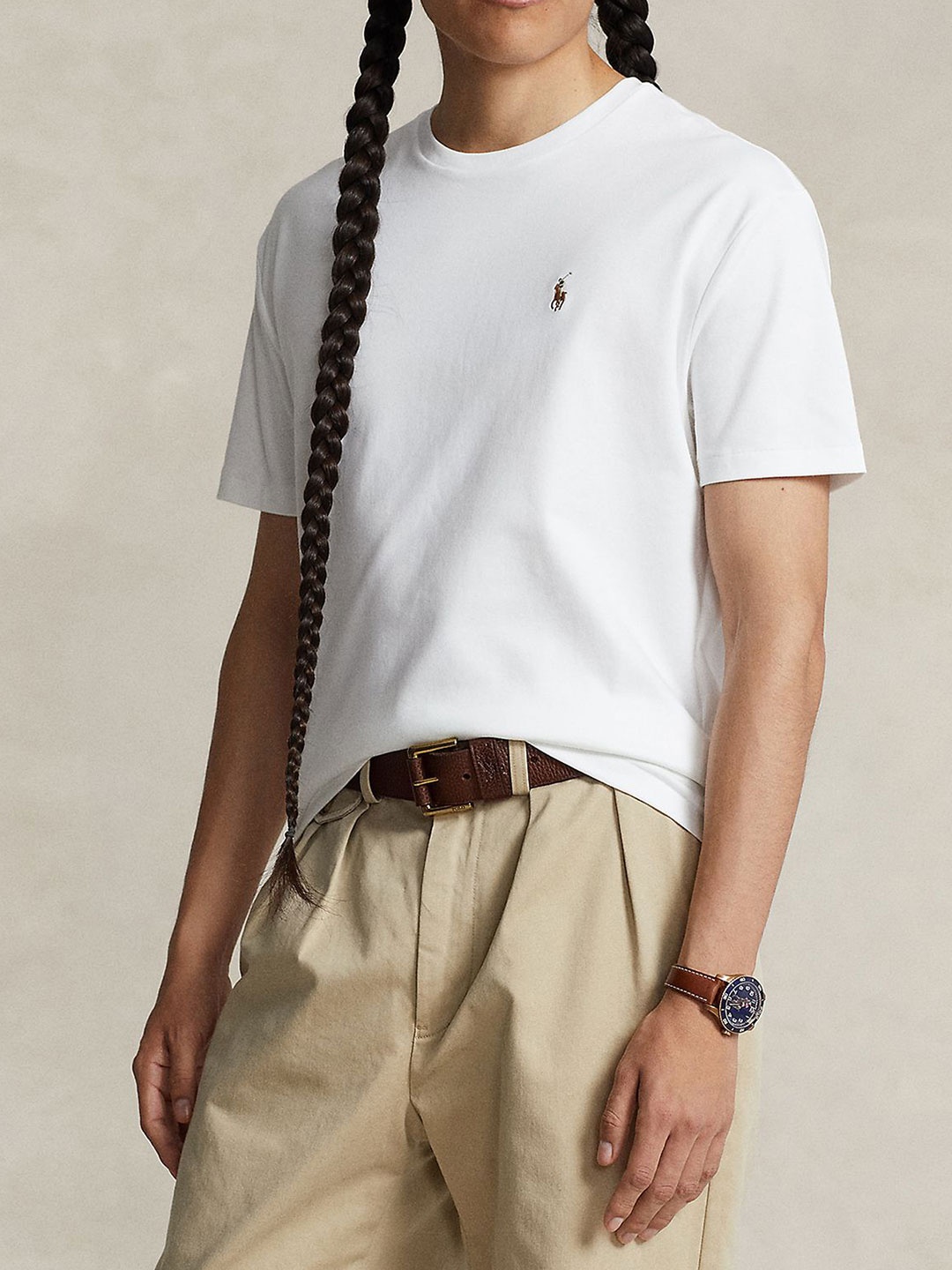 

Polo Ralph Lauren Men Solid Round Neck Cotton Slim Fit T-shirt, White