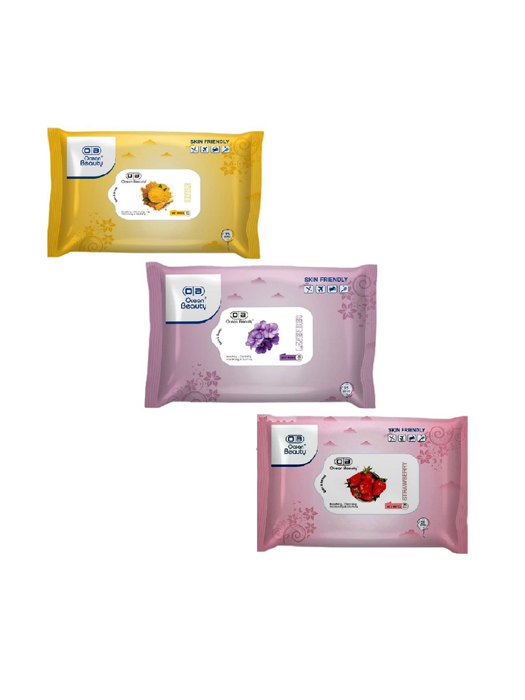 

OB Ocean Beauty Set Of 3 Cleansing Moisturizing & Soothing Wet Wipes - 25Pcs Each, White