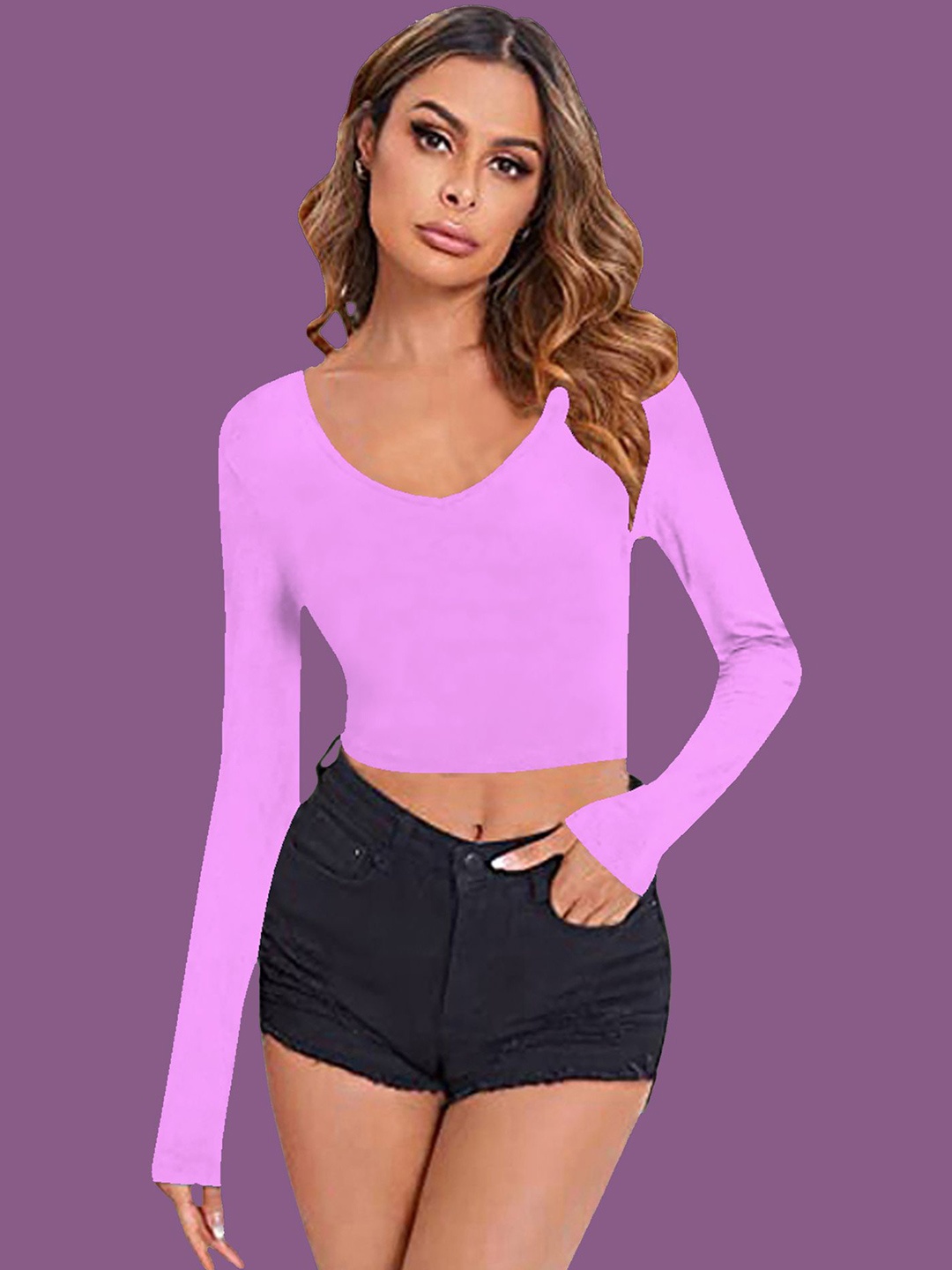 

Dream Beauty Fashion Women V-Neck Fitted Crop Top, Lavender
