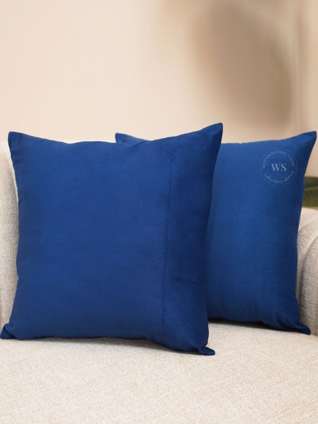 

WOODEN STREET Blue 2 Pieces Velvet Square Cushion Covers