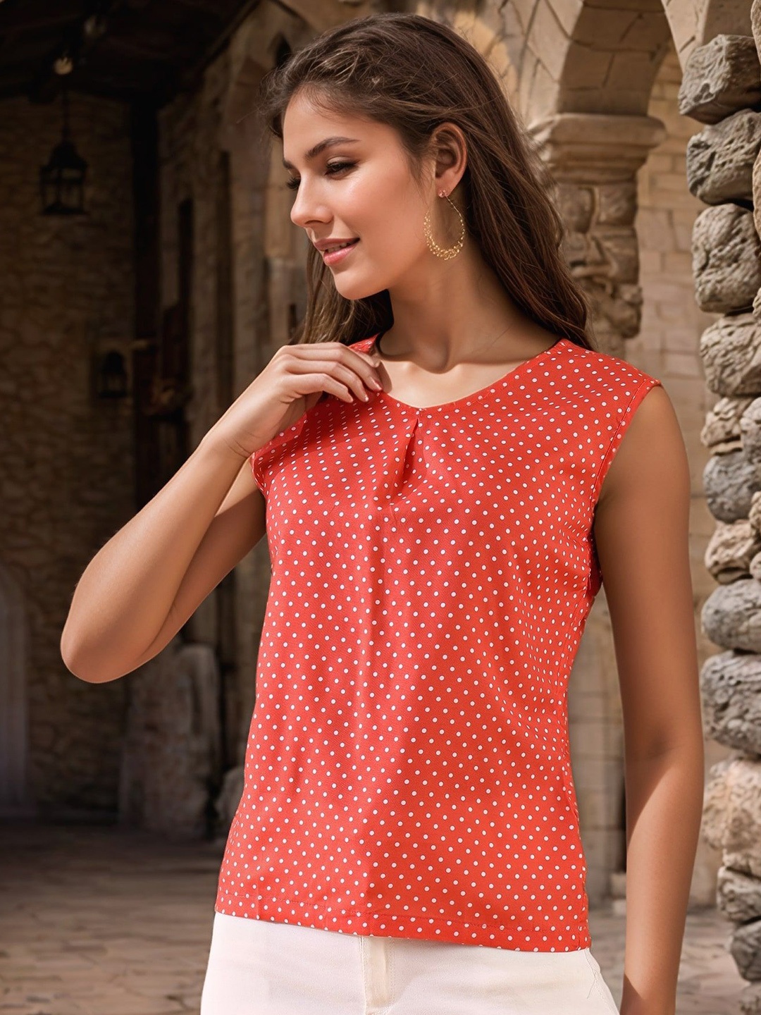 

DressBerry Polka Dot Print Top, Red