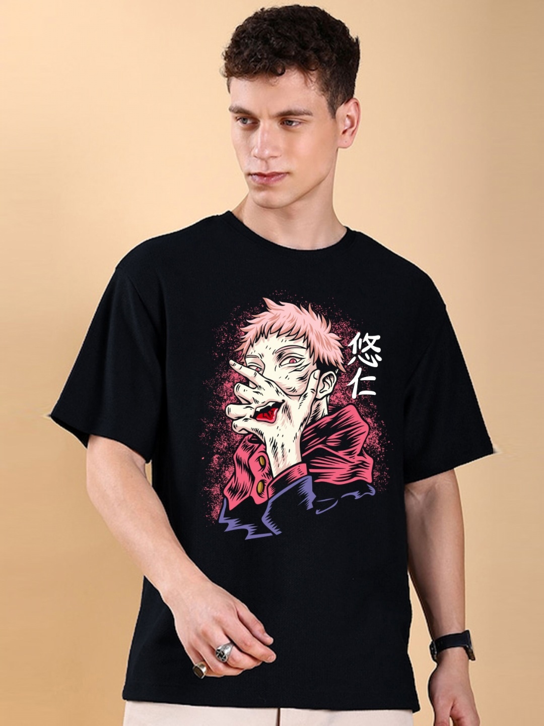 

ZEN1 FASHION Men Abzorb Graphic Printed Round Neck Cotton Oversized T-shirt, Black