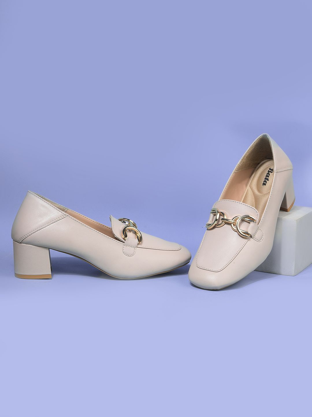 

Bata Women Square Neck Block Heel Pumps, Off white