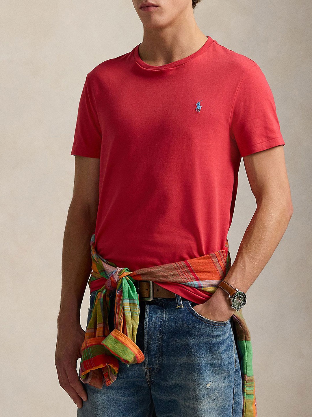 

Polo Ralph Lauren Men Solid Round Neck Cotton Slim Fit T-shirt, Red