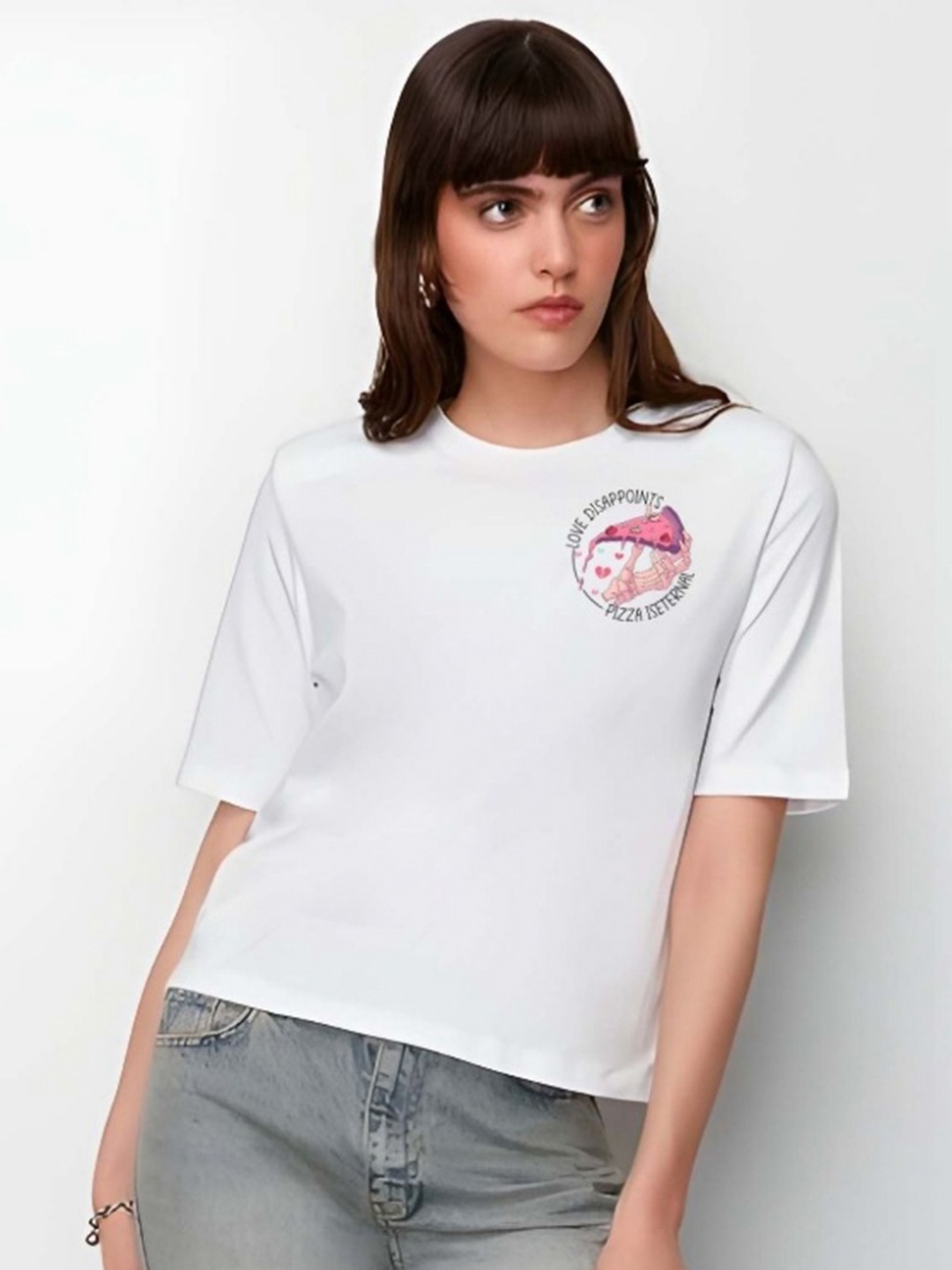 

SZN Women Graphic Printed Round Neck Cotton T-shirt, White