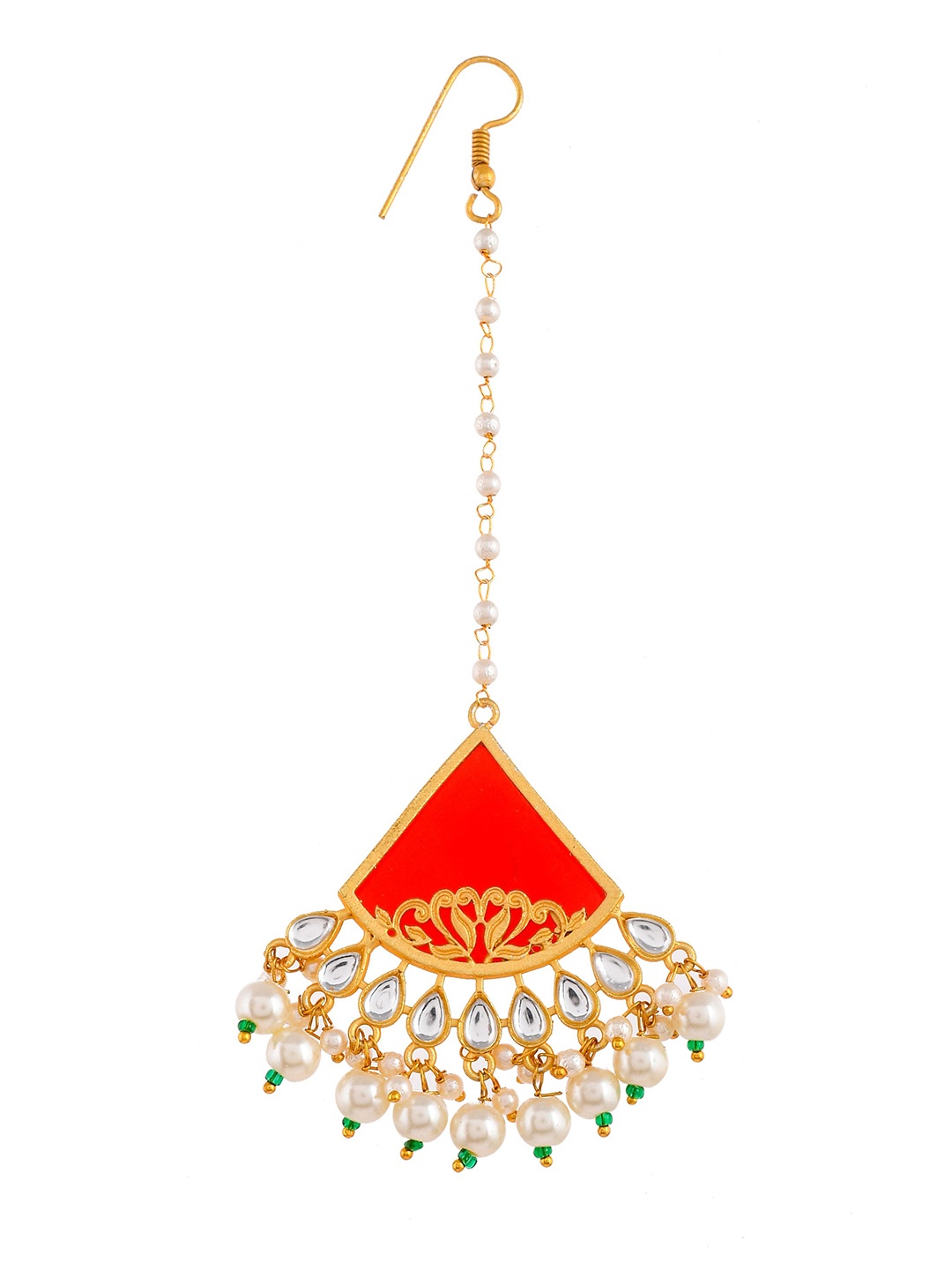 

Silvermerc Designs Gold-Plated Kundan Stones Studded Maang Tikka Head Jewellery