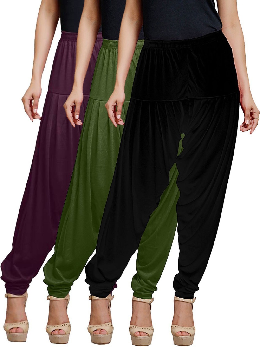 

AFRA GARMENTS Pack Of 3 Mid Rise Loose Fit Patiala, Black