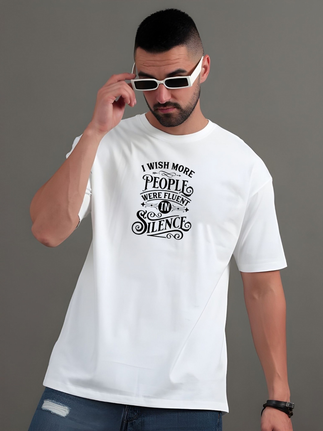 

SZN Men Typography Printed Round Neck Cotton T-shirt, White