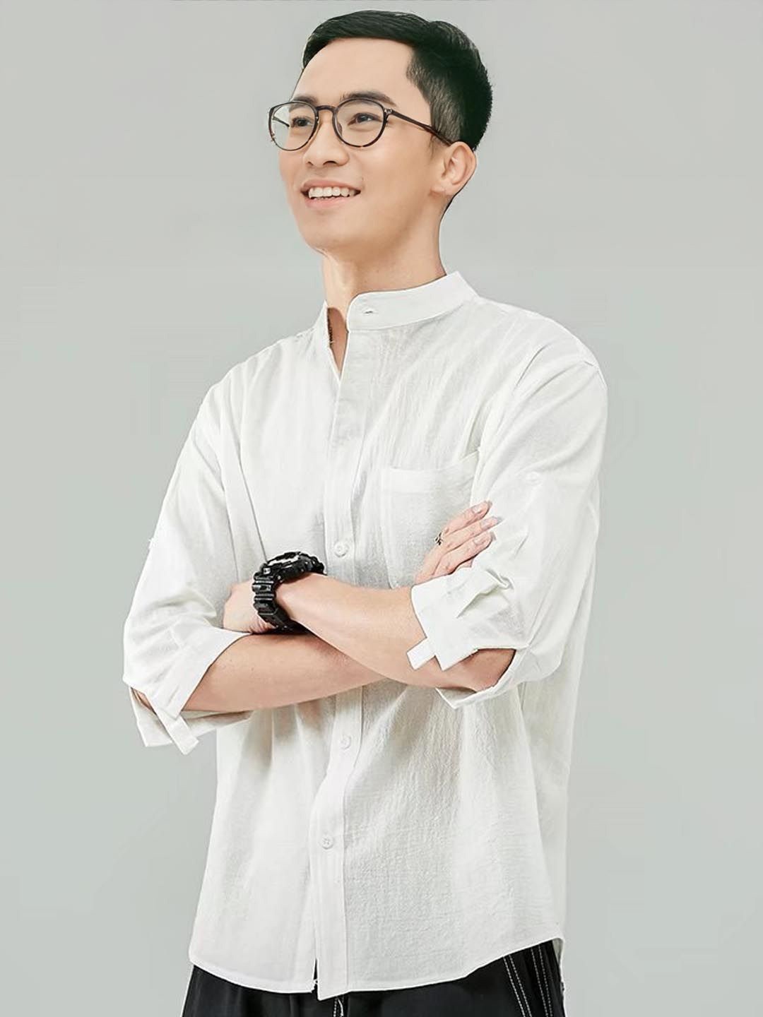 

StyleCast Men Mandarin Collar Solid Casual Shirt, White