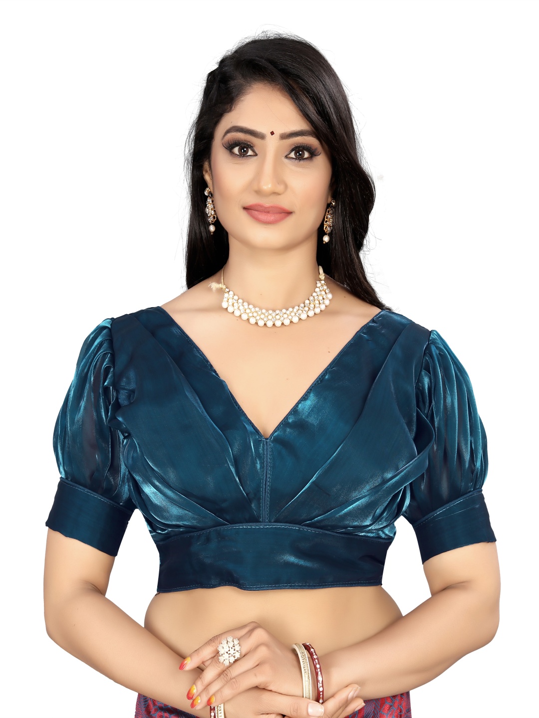 

HERE&NOW Women V Neck Plated Saree Blouse, Blue